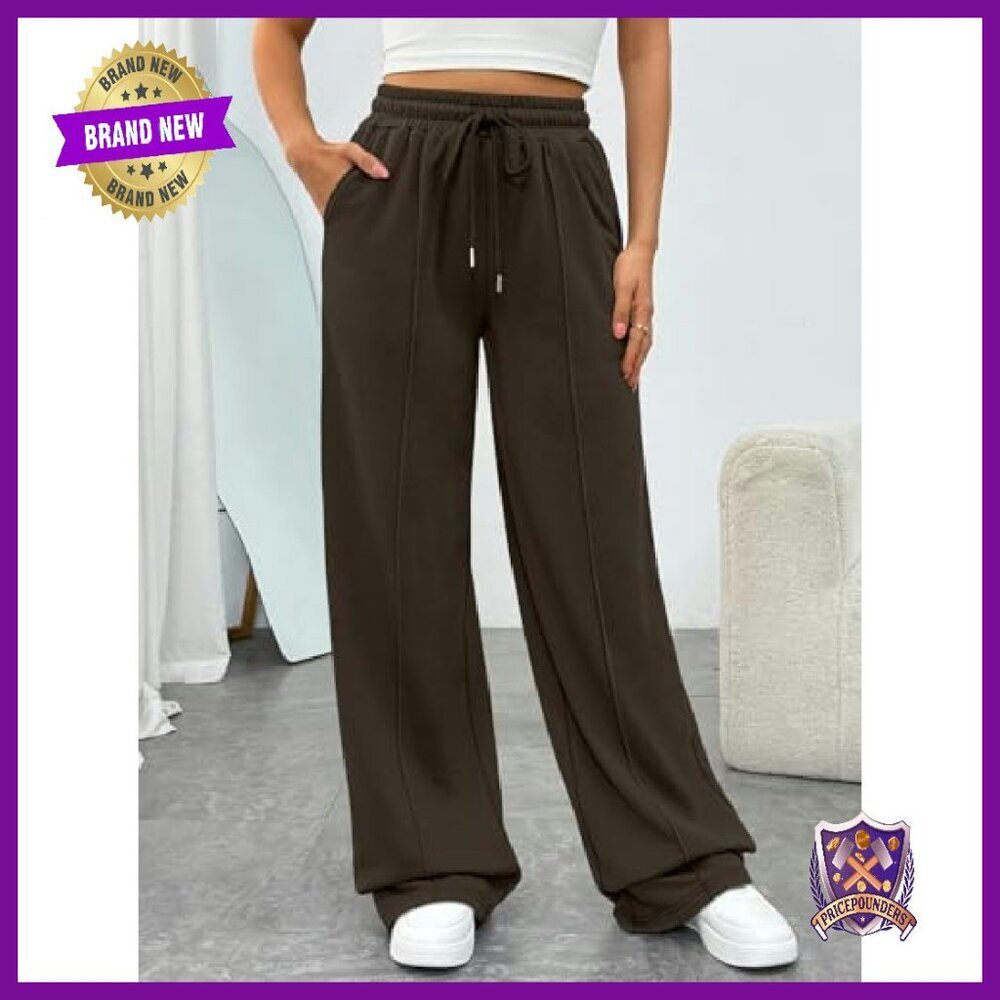 Wide Leg Sweatpants Barrel Fit Polyester Cotton Drawstring Pockets - Picture 3 of 7